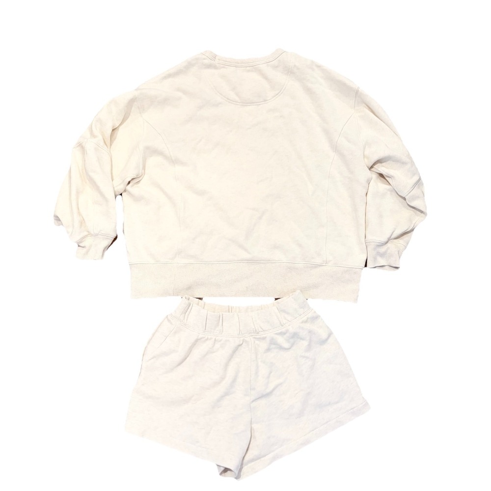 Aerie Matching Lounge Set Oversized Sweatshirt Fleece Shorts Beige 2 Piece S - Picture 2 of 8